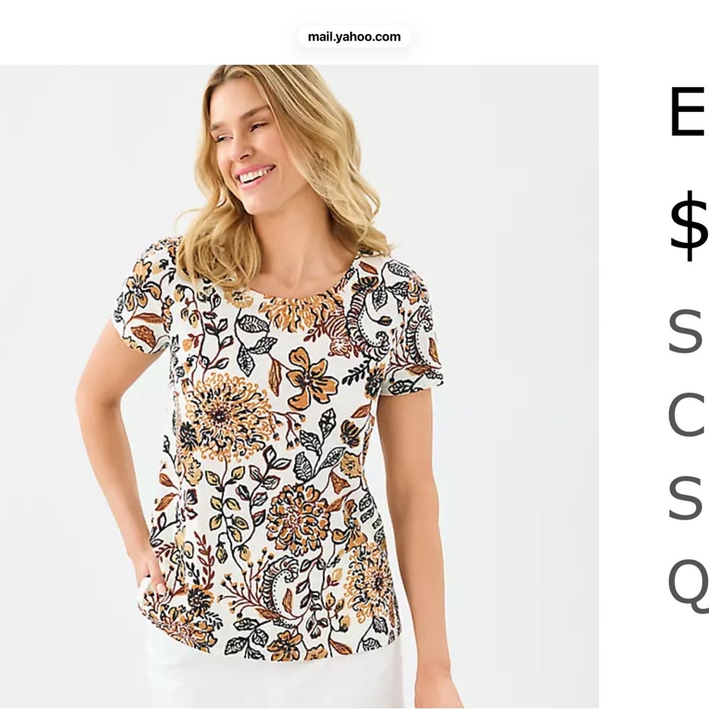 Lilly Pulitzer White Floral Short-Sleeve Tee with Mustard and Black Accents